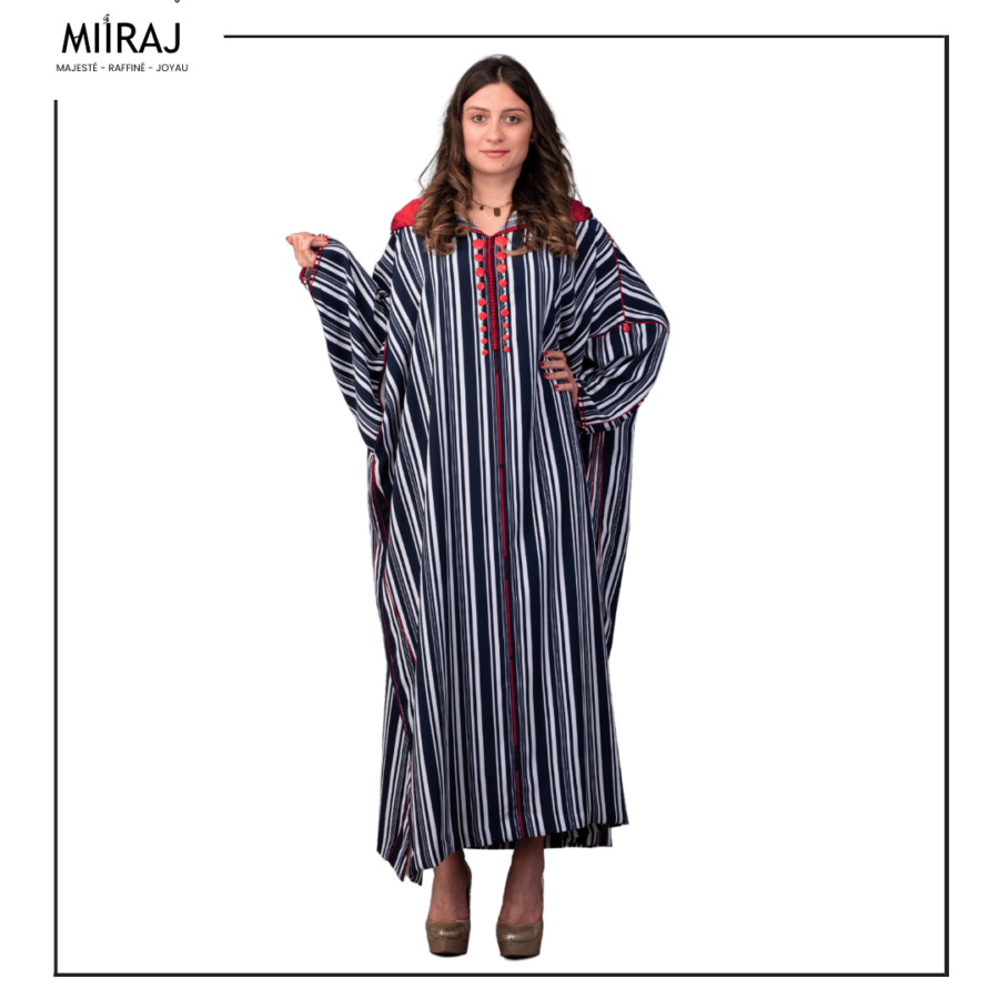 DJELLABA  MAROCAINE  BRODÉE CRÊPE RAYÉE