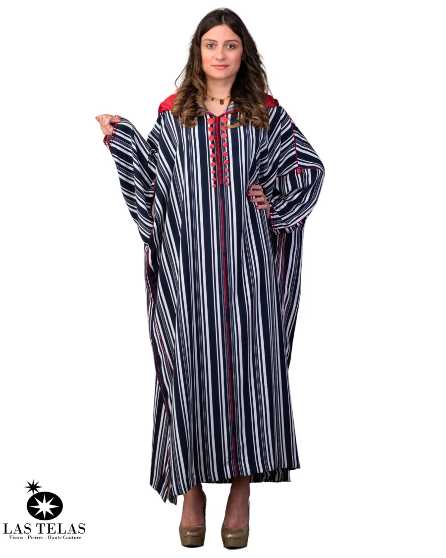 DJELLABA  MAROCAINE  BRODÉE CRÊPE RAYÉE – Image 4